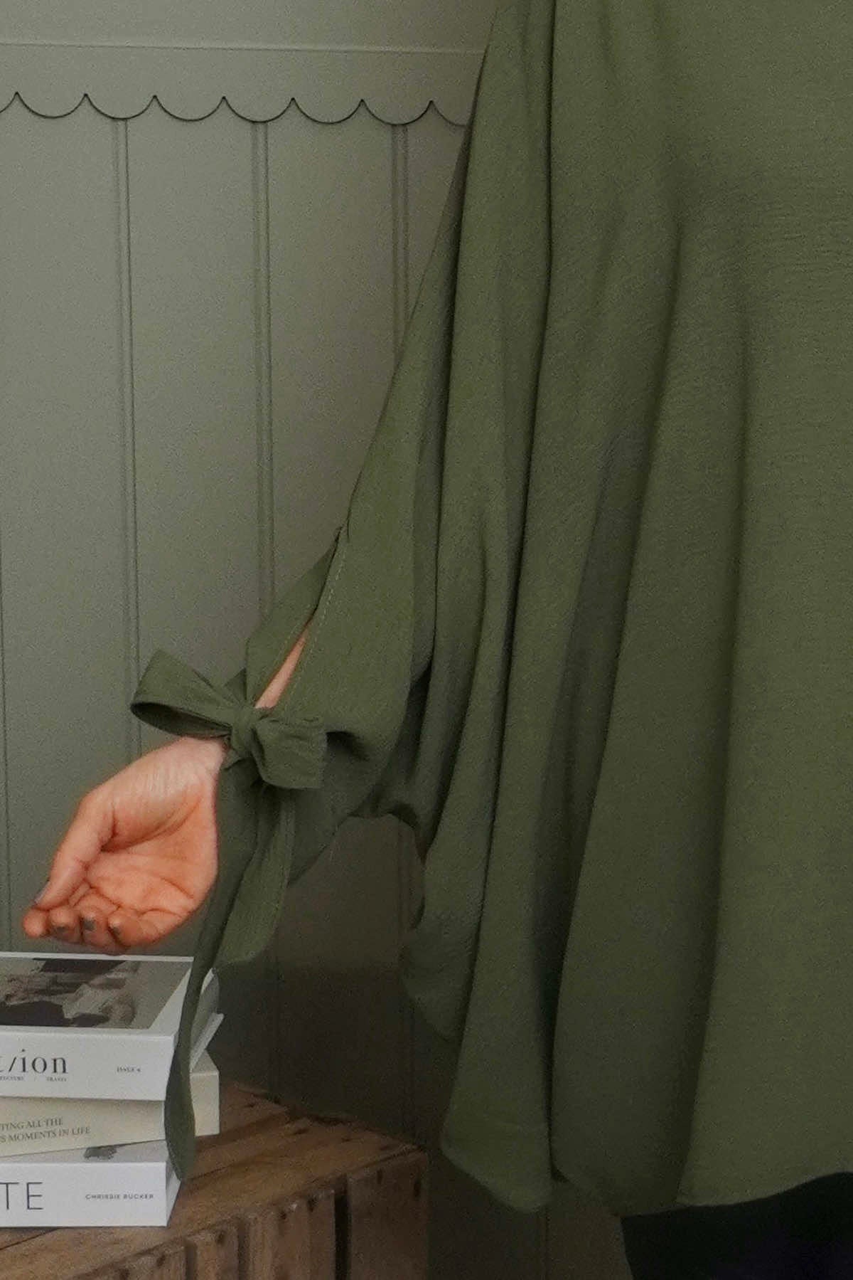 Anette Tie Sleeve Top Khaki