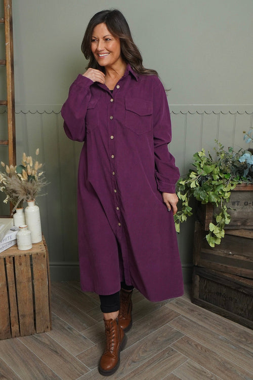 Dezi Needlecord Shirt Dress Purple - Image 1