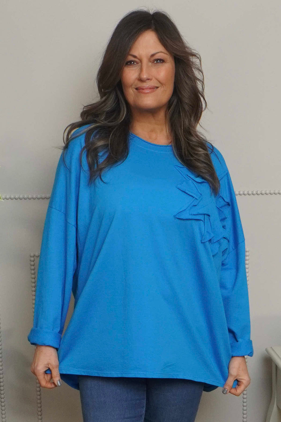 Kaila Flower Patch Cotton Top Blue