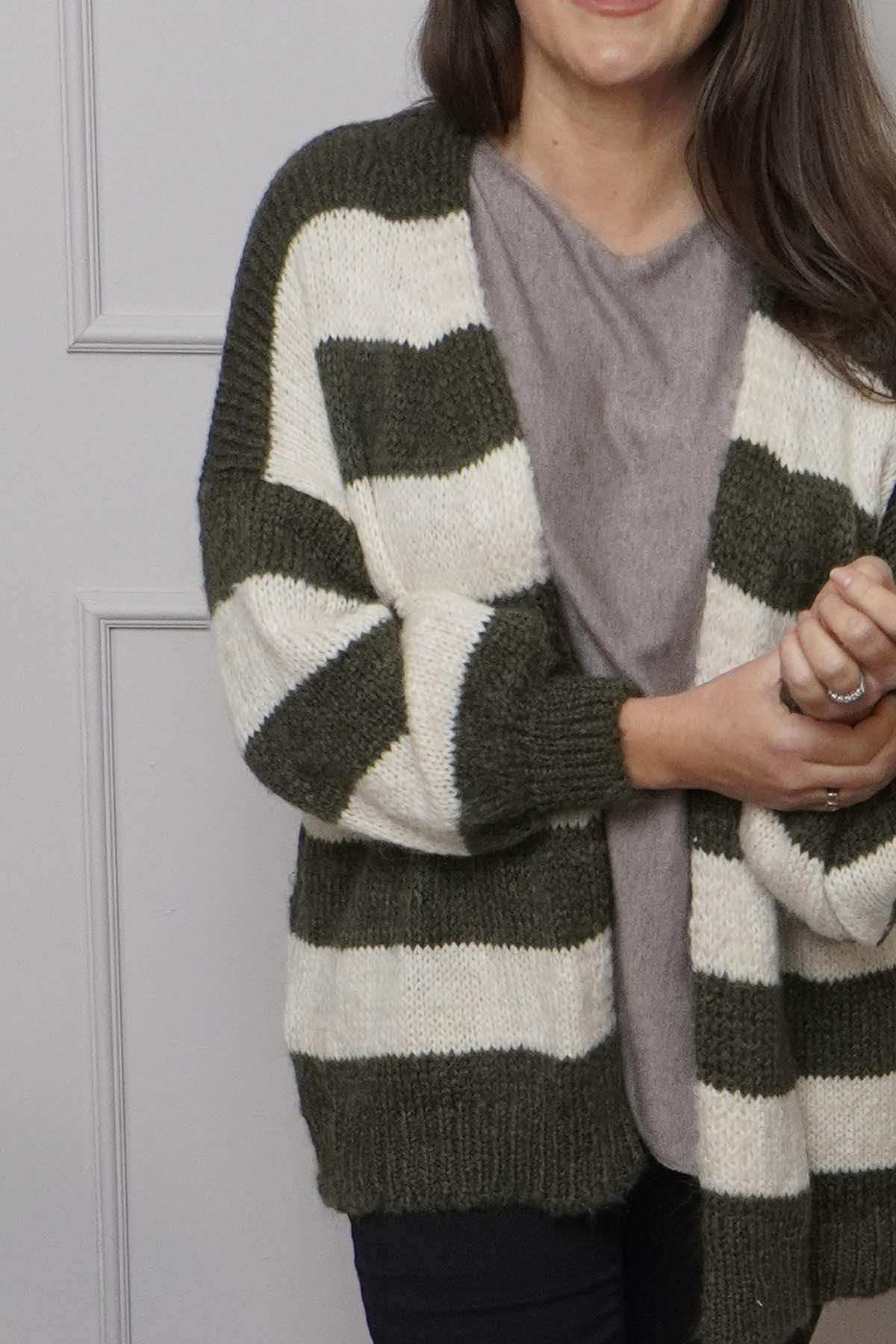 Kennedy Stripe Knitted Cardigan Khaki