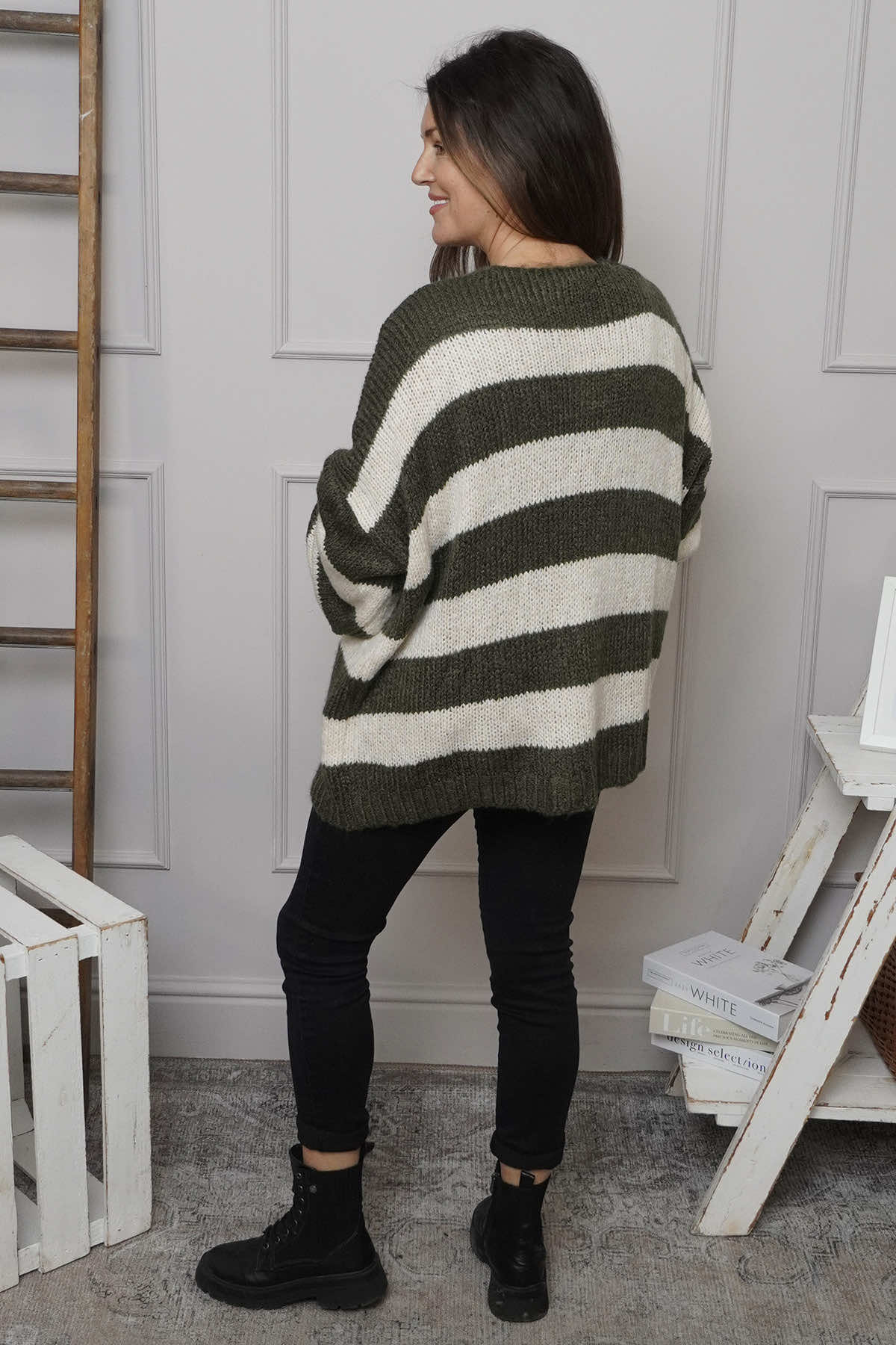 Kennedy Stripe Knitted Cardigan Khaki