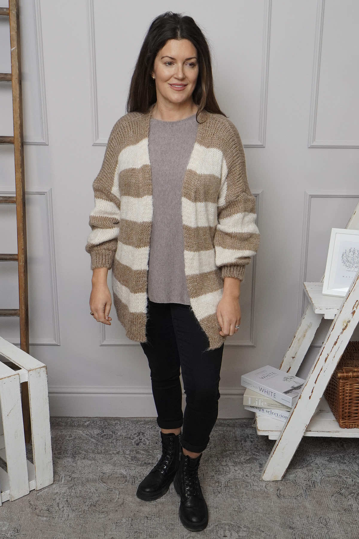 Kennedy Stripe Knitted Cardigan Camel