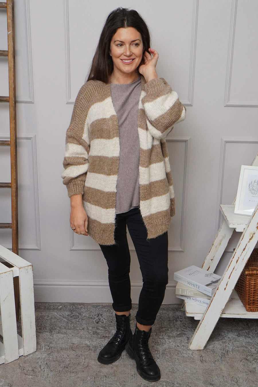 Kennedy Stripe Knitted Cardigan Camel