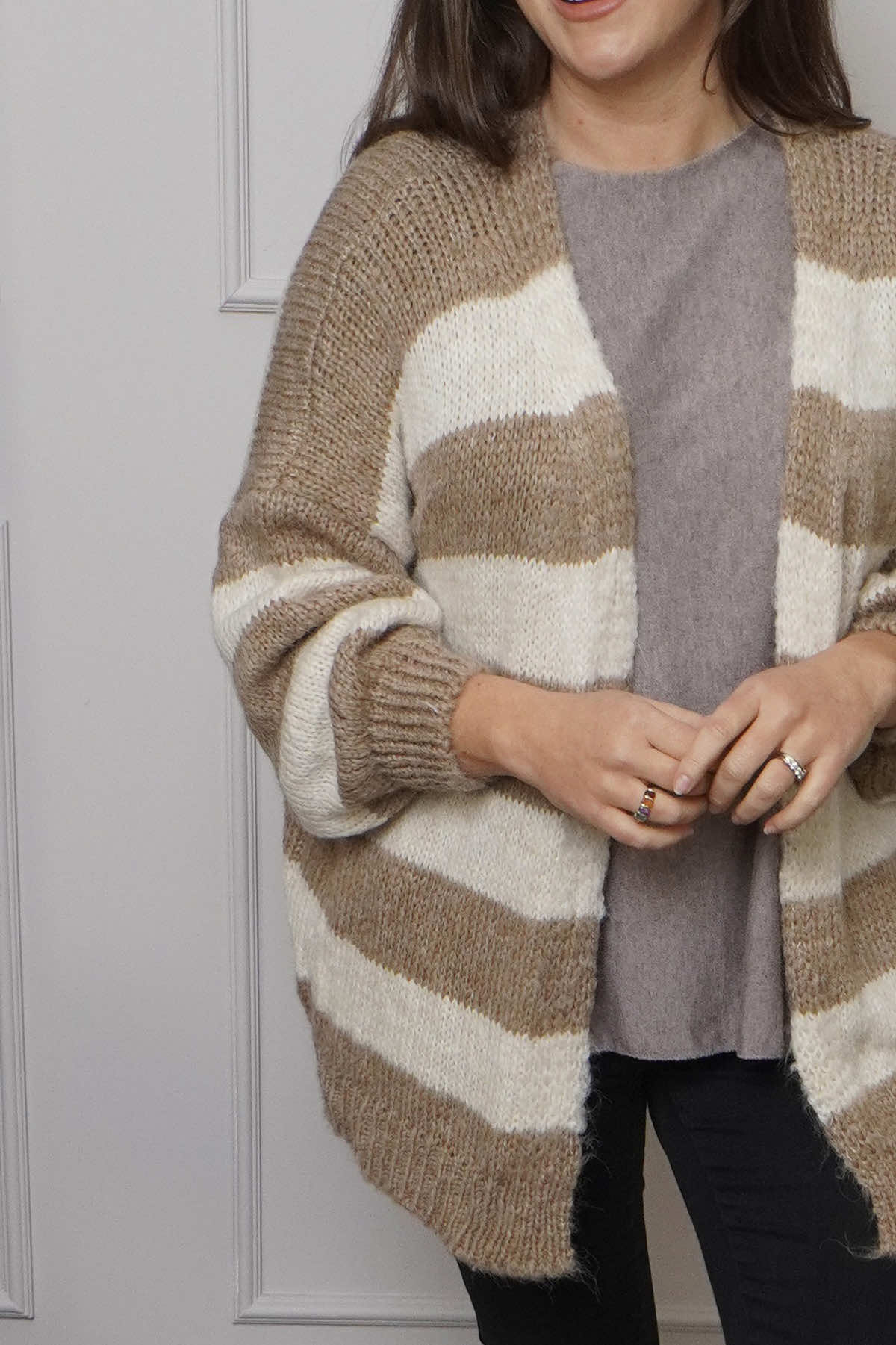 Kennedy Stripe Knitted Cardigan Camel