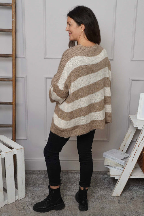 Kennedy Stripe Knitted Cardigan Camel - Image 4