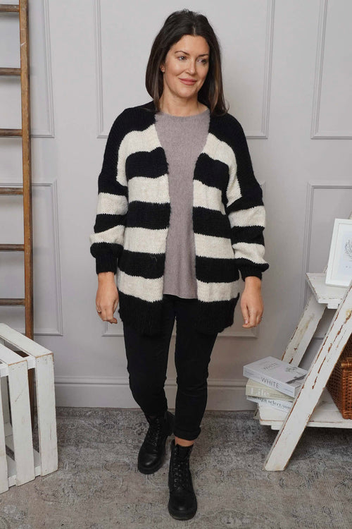 Kennedy Stripe Knitted Cardigan Black - Image 2