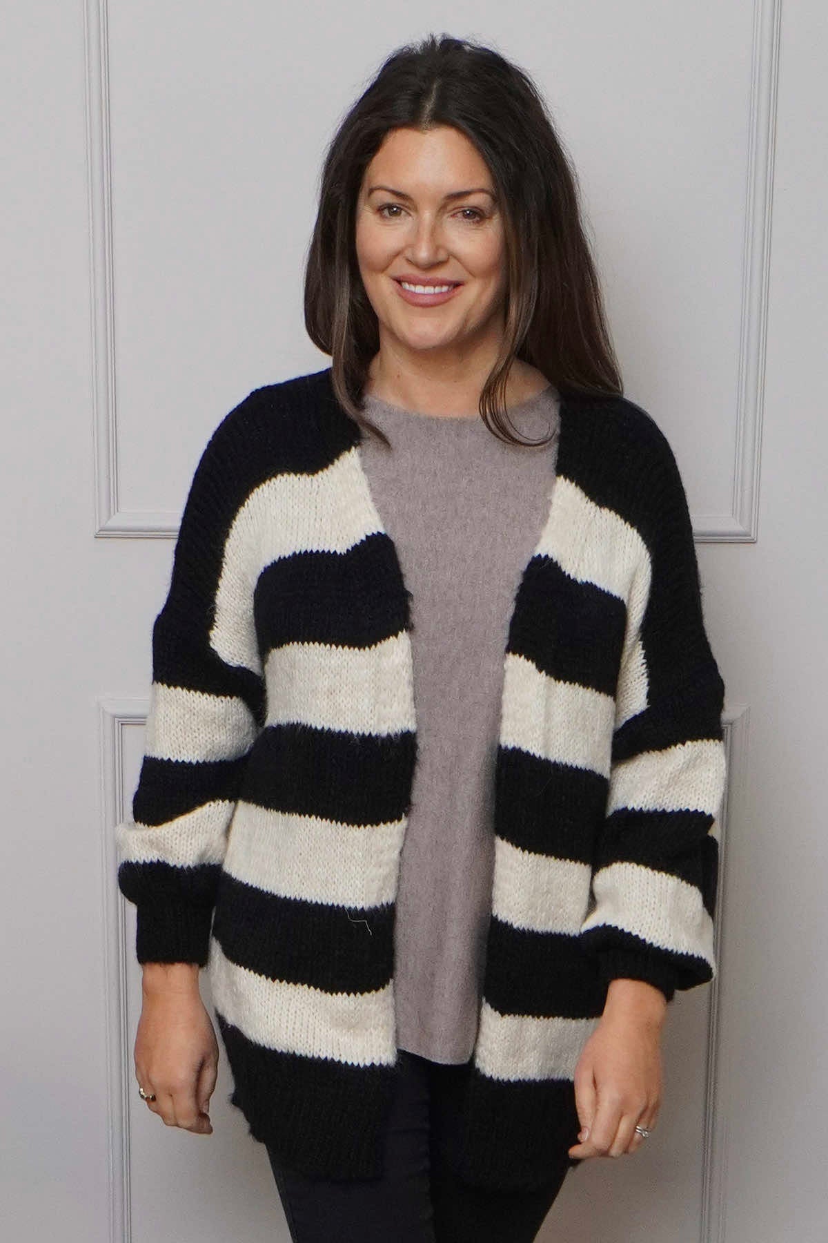 Black Kennedy Stripe Knitted Cardigan | Made In Italy | Kit and