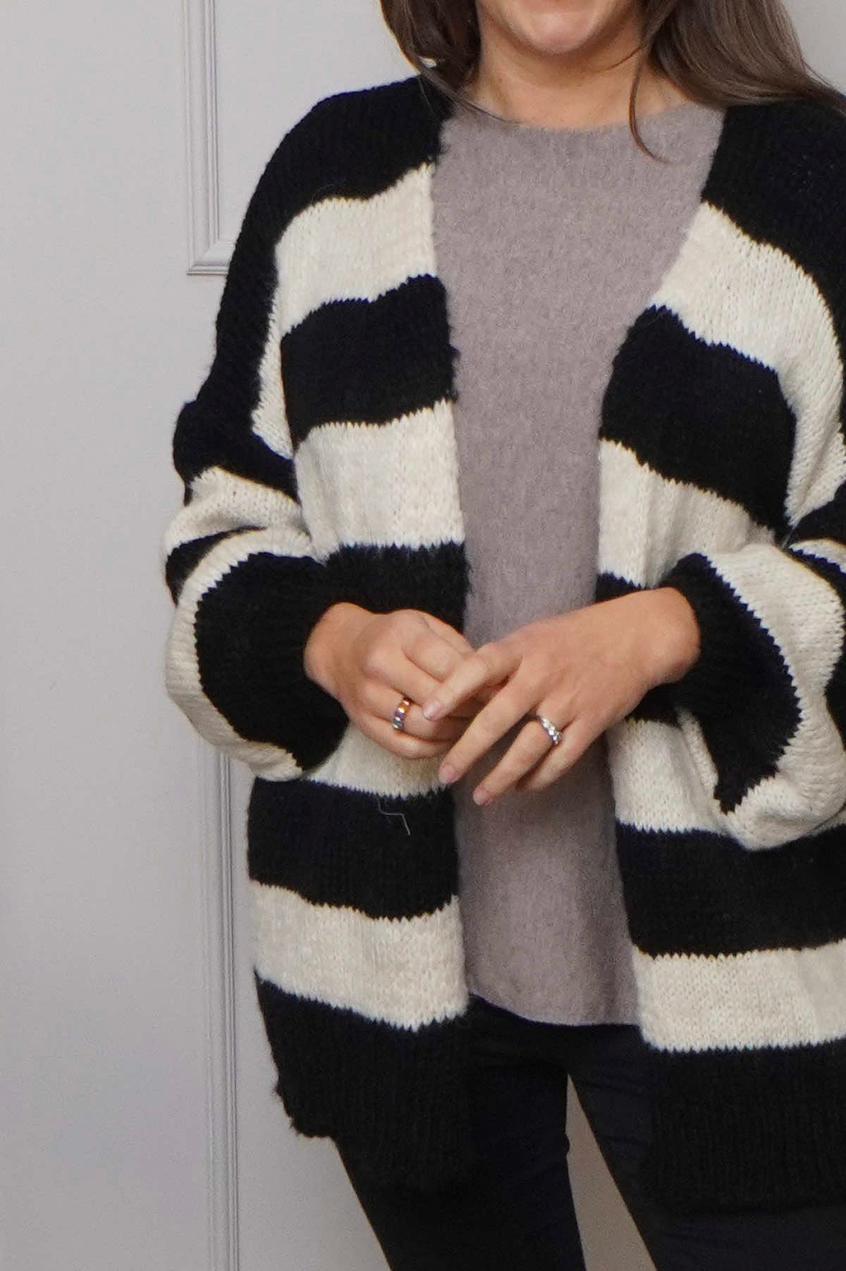 Kennedy Stripe Knitted Cardigan Black