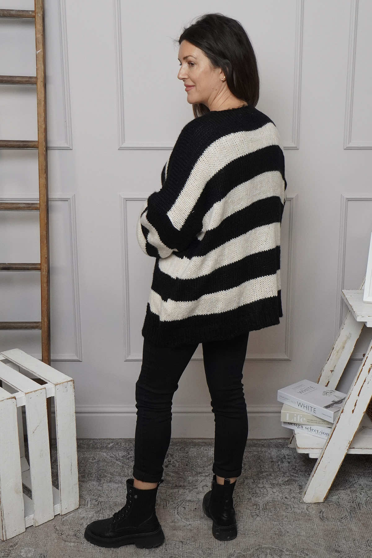 Kennedy Stripe Knitted Cardigan Black