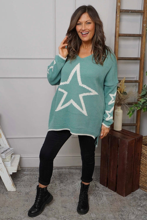 Kimbra Star Knitted Jumper Sage Green - Image 1