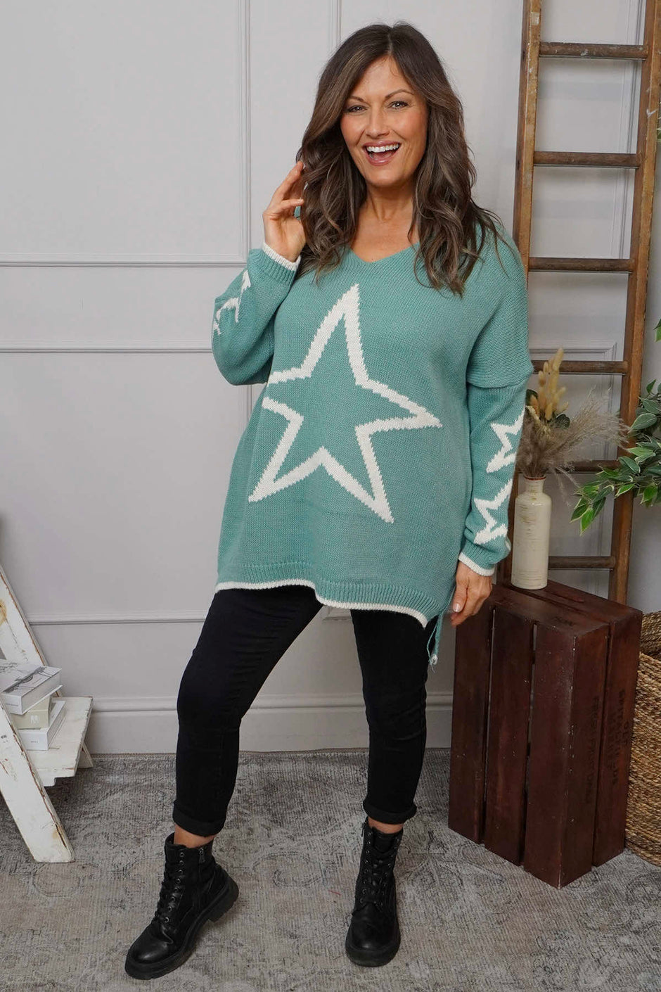 Kimbra Star Knitted Jumper Sage Green