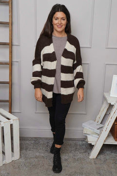 Kennedy Stripe Knitted Cardigan Cocoa
