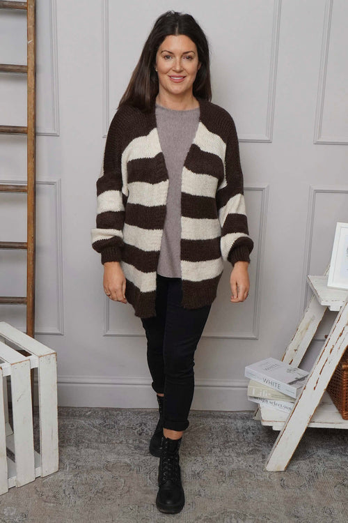Kennedy Stripe Knitted Cardigan Cocoa - Image 1