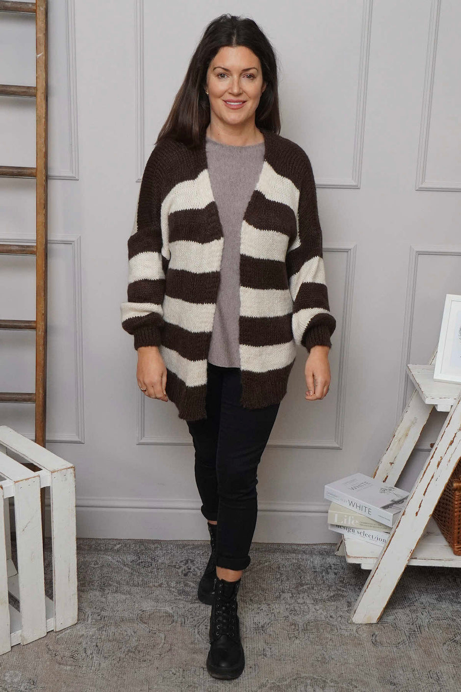 Kennedy Stripe Knitted Cardigan Cocoa