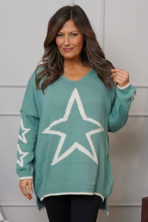 Kimbra Star Knitted Jumper Sage Green - Image 2