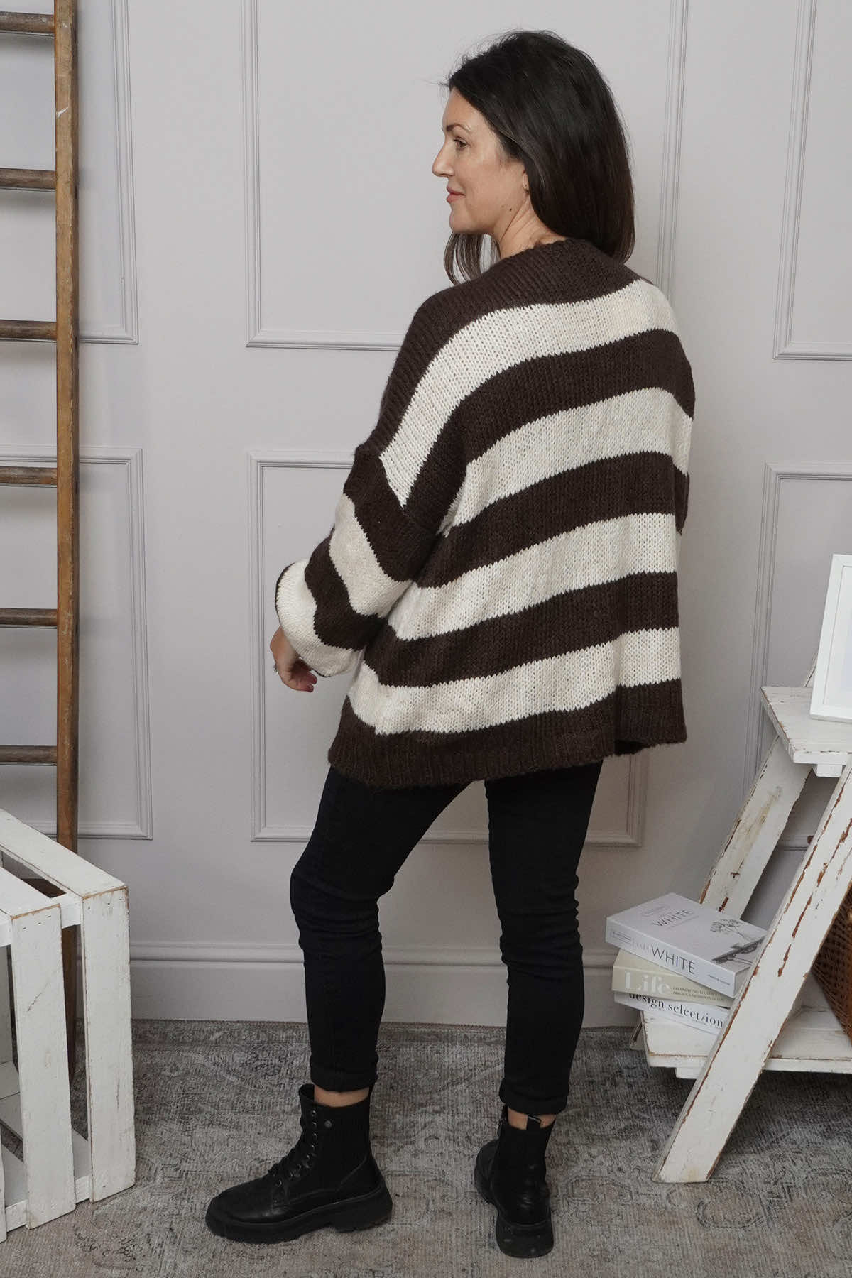 Kennedy Stripe Knitted Cardigan Cocoa