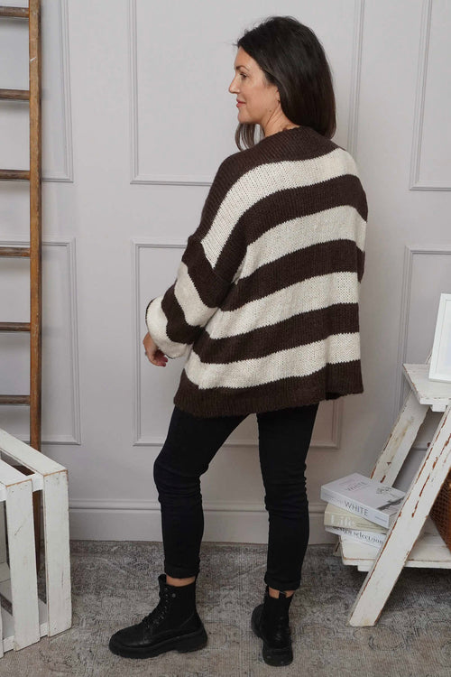 Kennedy Stripe Knitted Cardigan Cocoa - Image 4