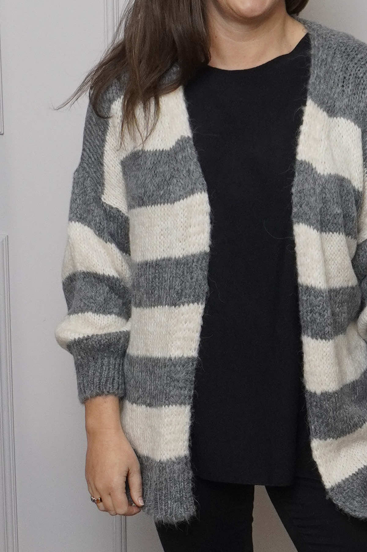 Kennedy Stripe Knitted Cardigan Mid Grey