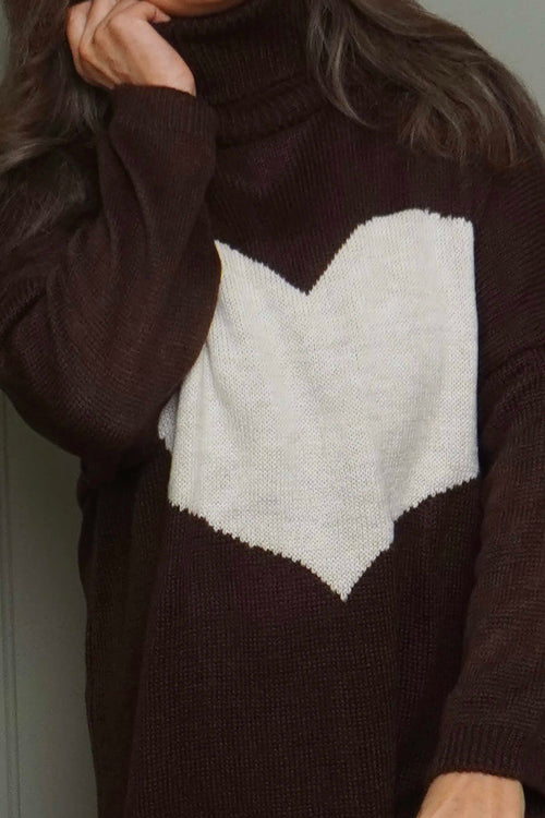 Azura Heart Polo Neck Jumper Cocoa - Image 3