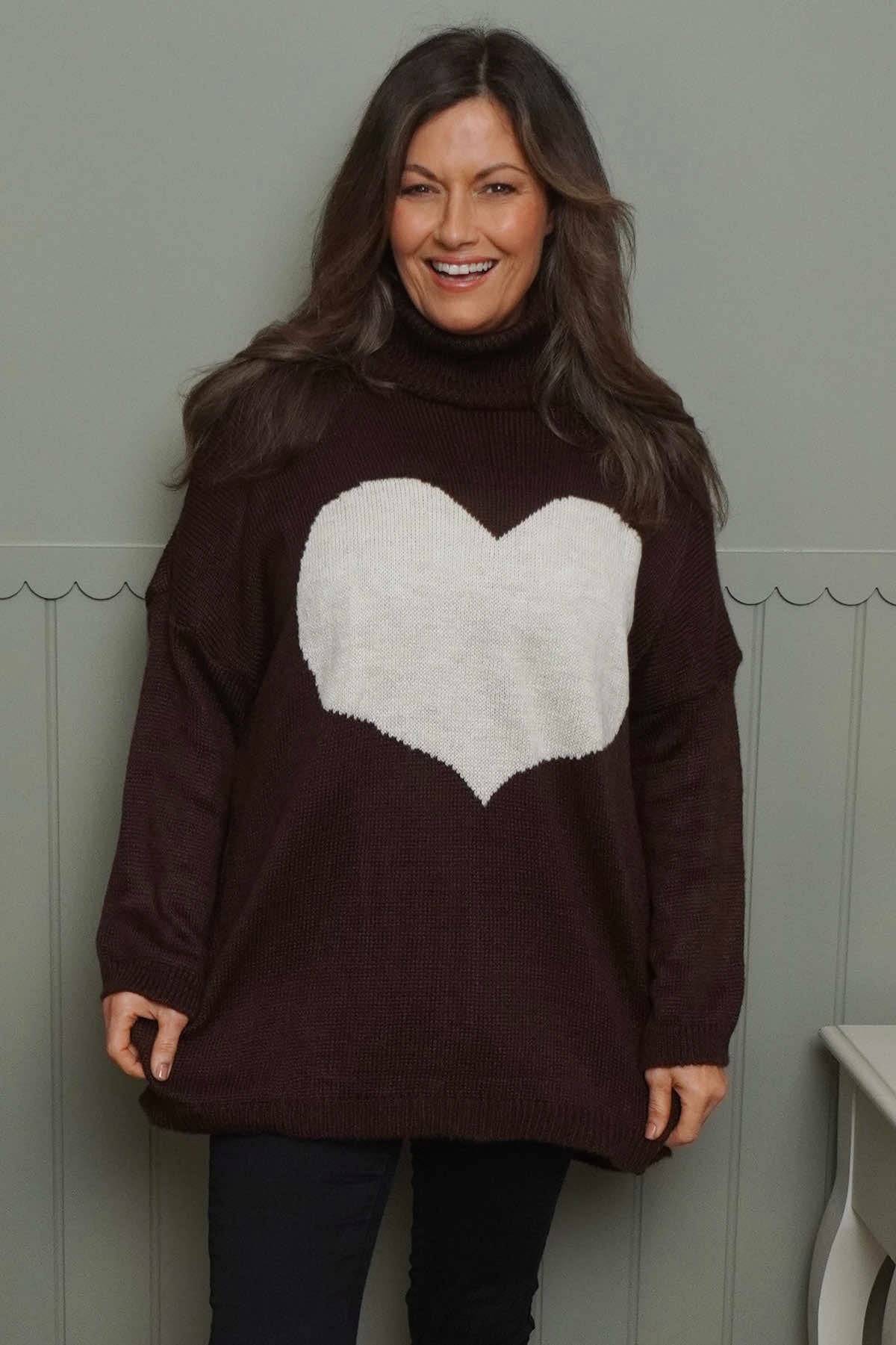 Azura Heart Polo Neck Jumper Cocoa