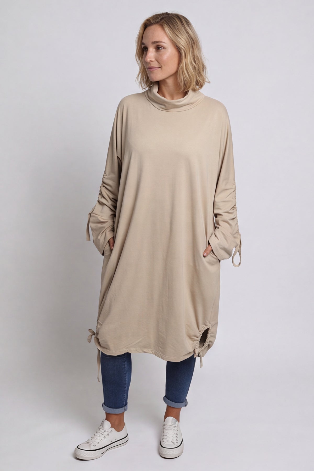 Dalary Cowl Neck Cotton Tunic Camel