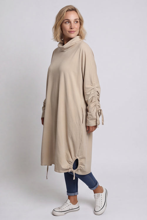 Dalary Cowl Neck Cotton Tunic Camel - Image 1