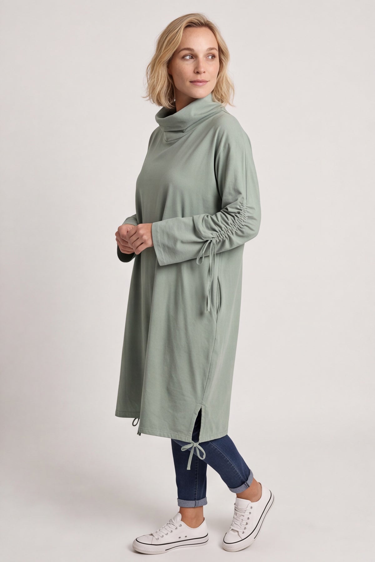 Dalary Cowl Neck Cotton Tunic Sage Green