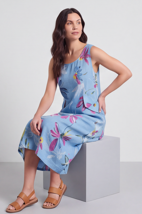 Darcie Floral Print Blue Dress - Image 3