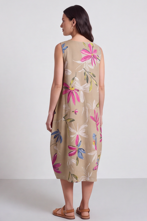 Darcie Floral Print Mocha Dress - Image 3