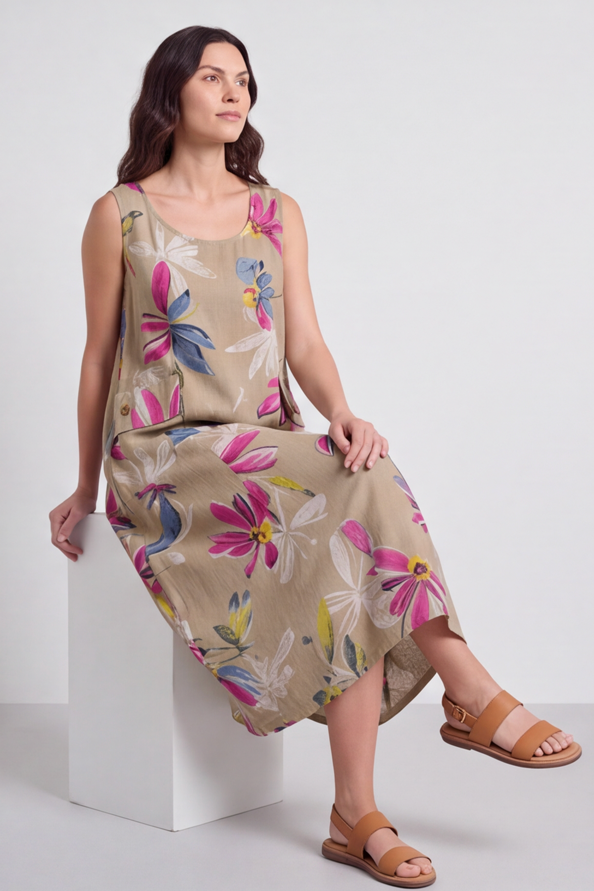 Darcie Floral Print Mocha Dress