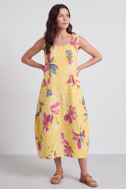 Darcie Floral Print Yellow Dress - Image 2