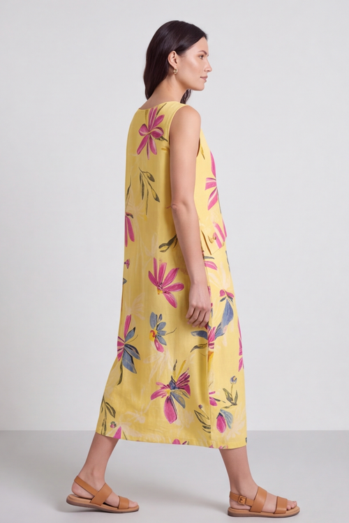 Darcie Floral Print Yellow Dress - Image 3