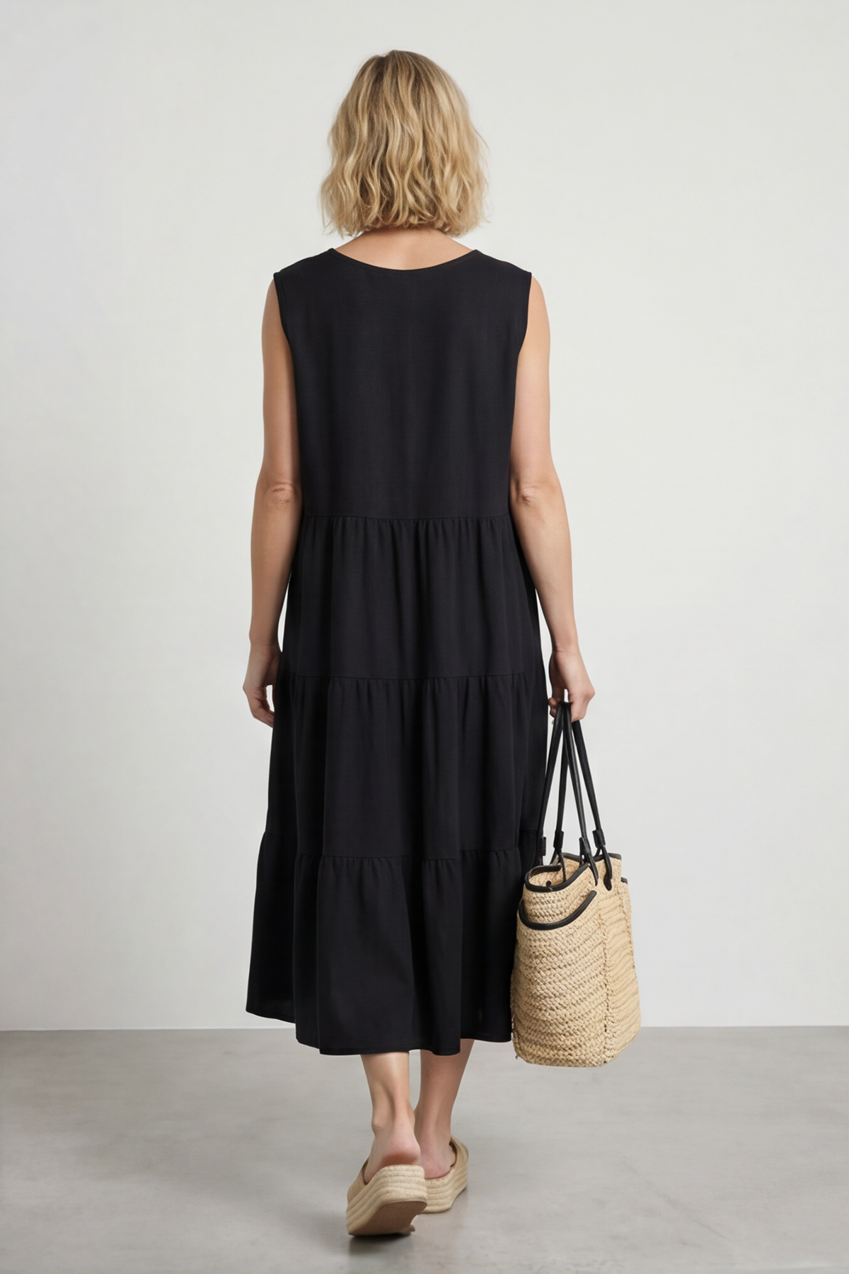 Demelza Sleeveless Tiered Cotton Dress Black