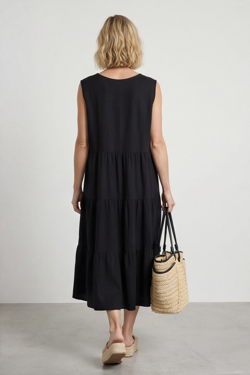 Demelza Sleeveless Tiered Cotton Dress Black - Image 5