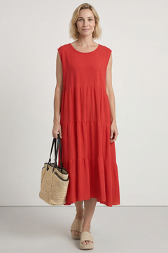 Demelza Sleeveless Tiered Cotton Dress Red