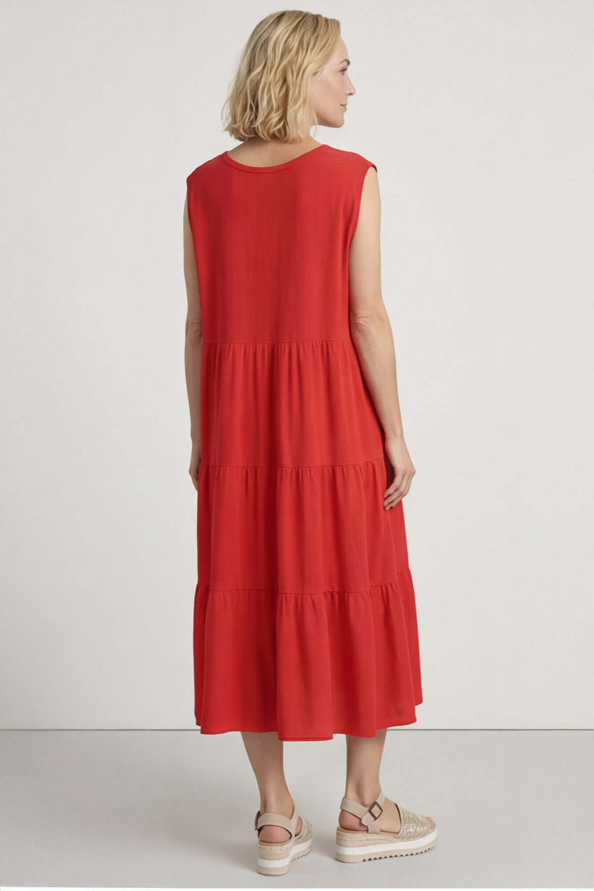 Demelza Sleeveless Tiered Cotton Dress Red