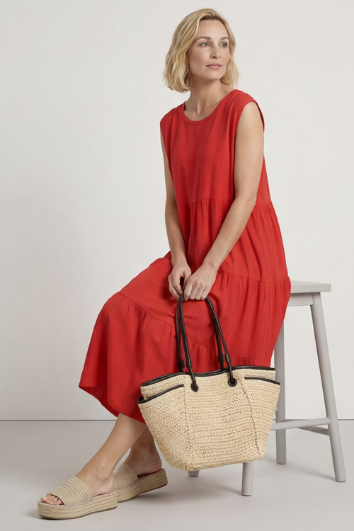 Demelza Sleeveless Tiered Cotton Dress Red - Image 4