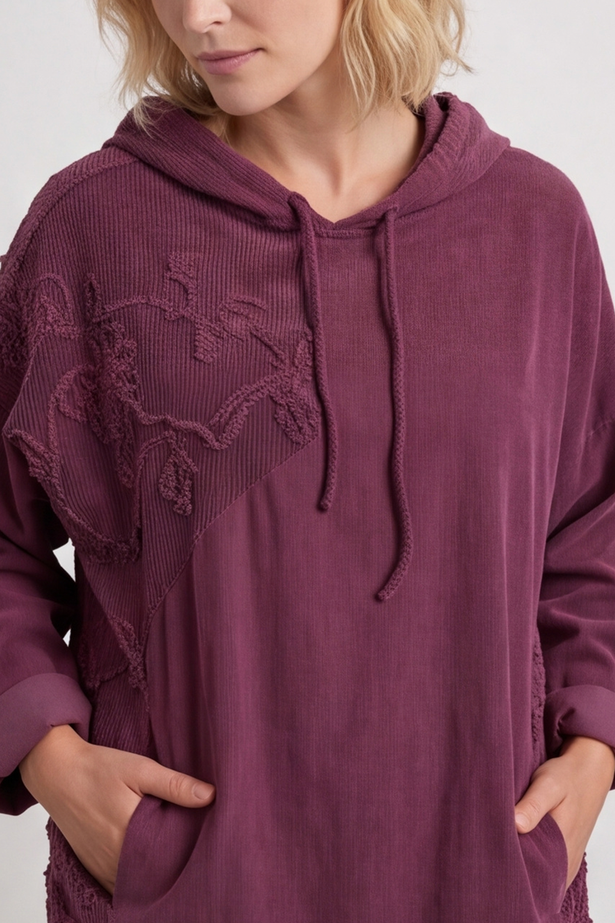 Devyn Hooded Needlecord Dress Plum