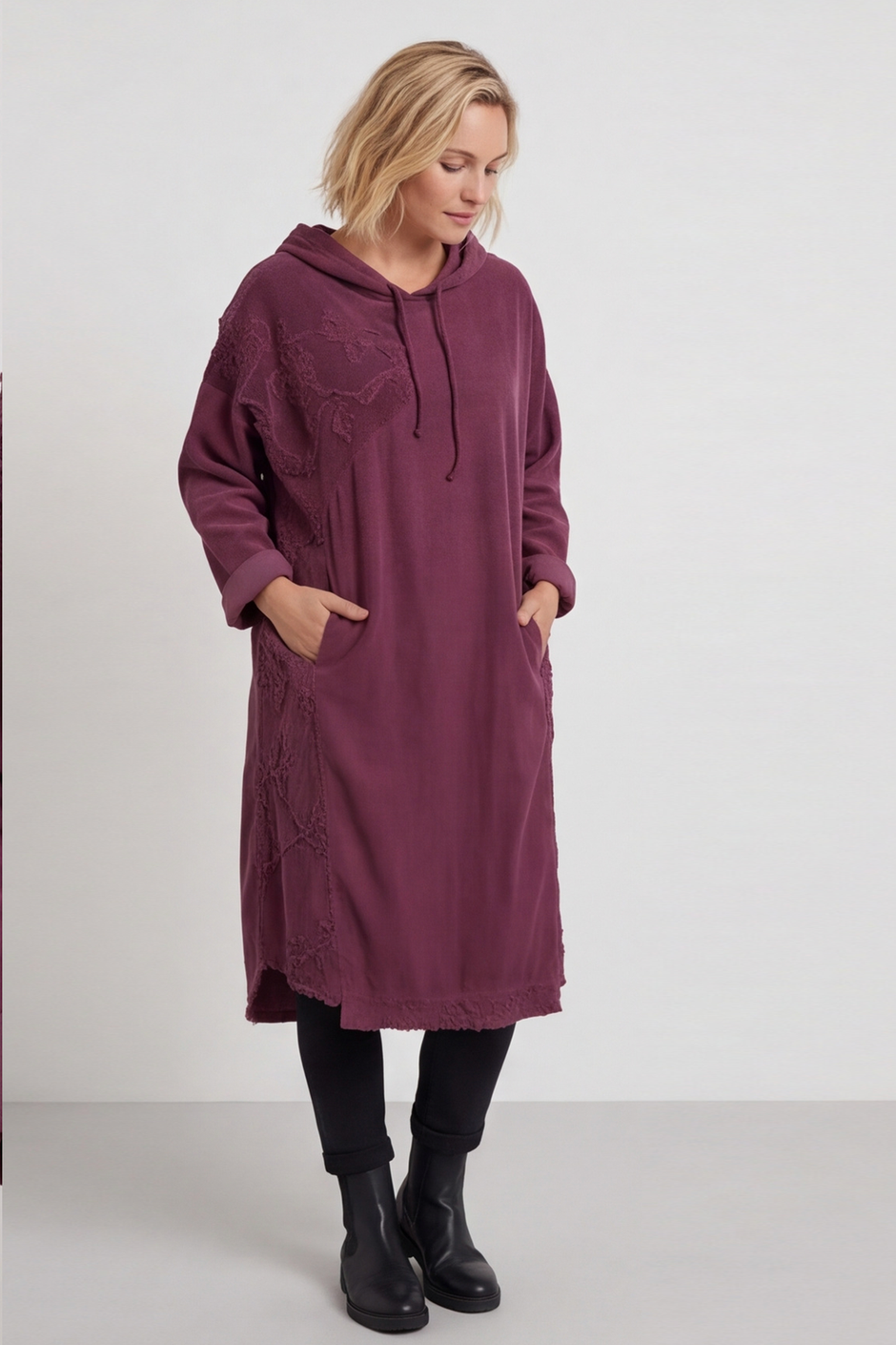 Devyn Hooded Needlecord Dress Plum