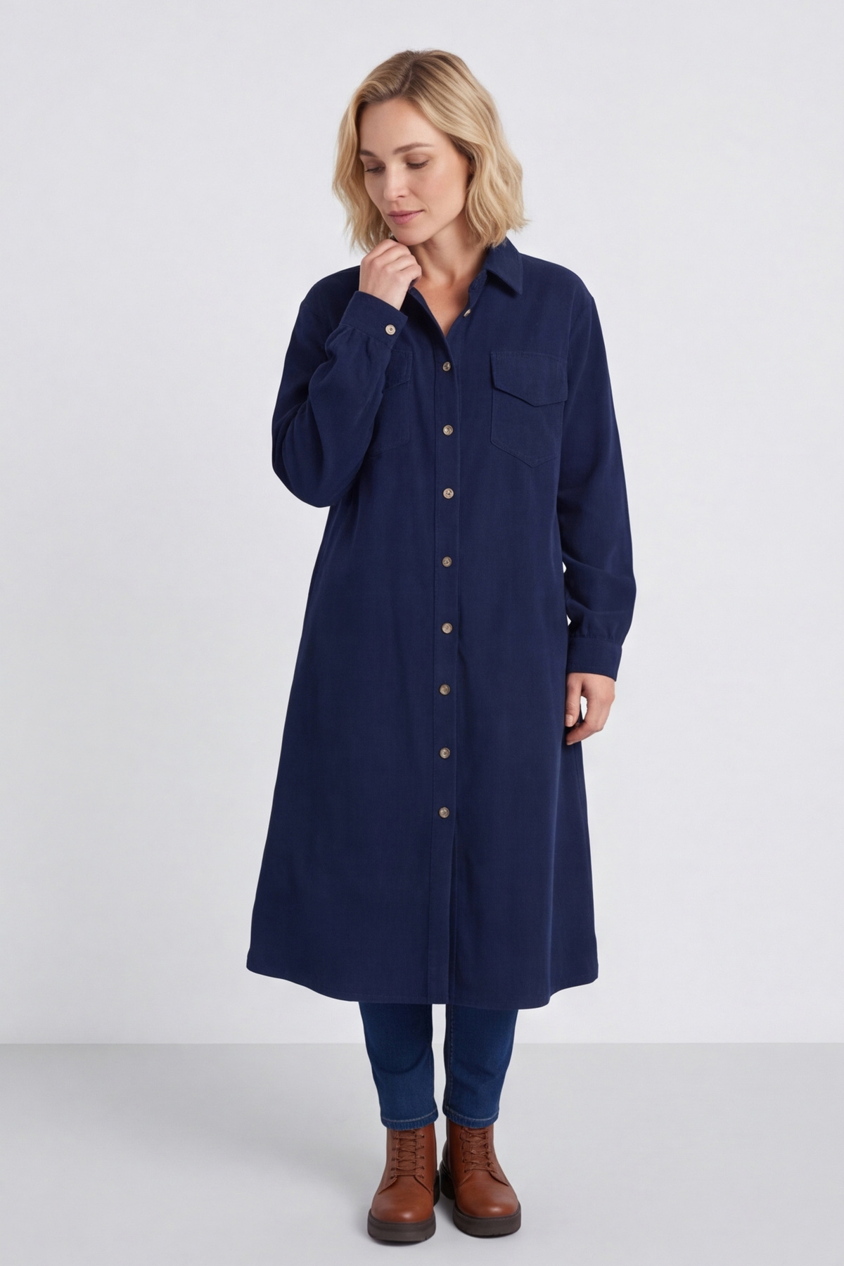 Dezi Needlecord Shirt Dress Navy