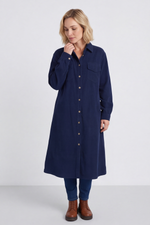 Dezi Needlecord Shirt Dress Navy Navy - Dezi Needlecord Shirt Dress Navy