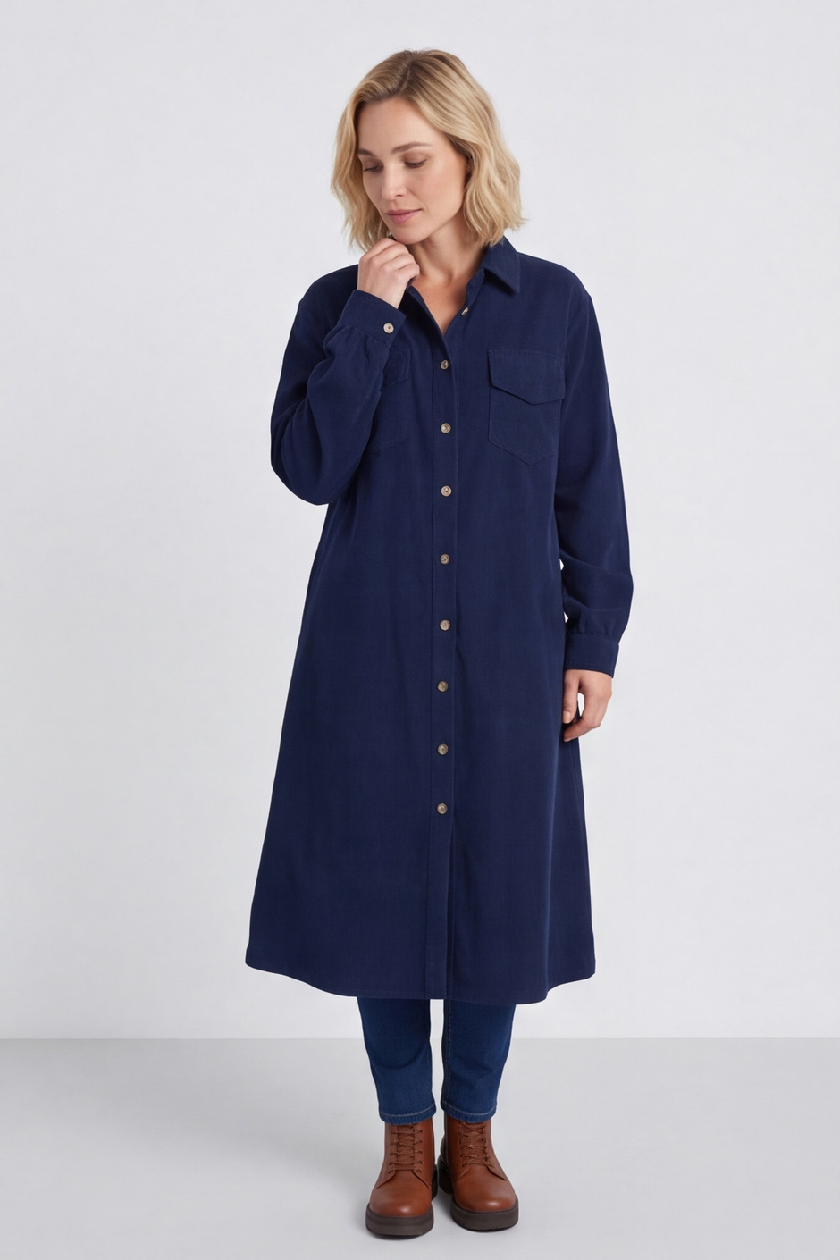 Dezi Needlecord Shirt Dress Navy
