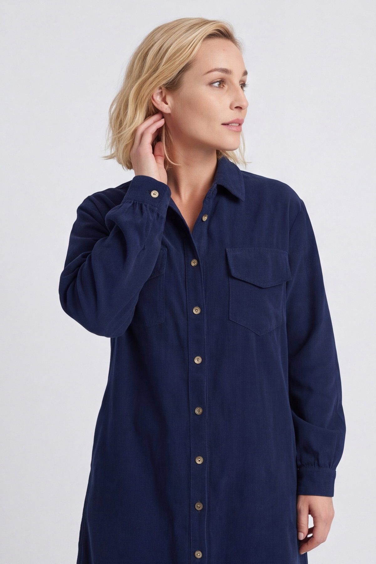 Dezi Needlecord Shirt Dress Navy