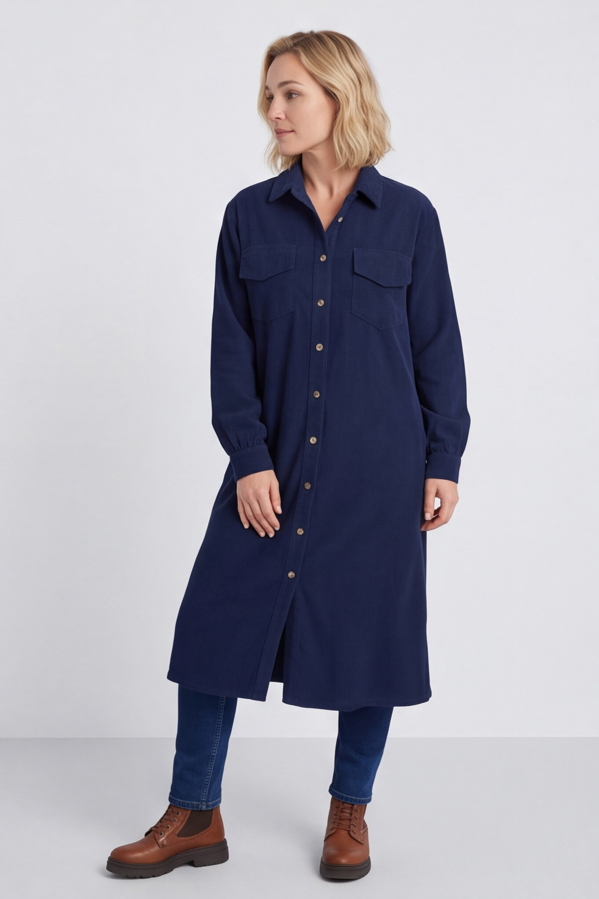 Dezi Needlecord Shirt Dress Navy