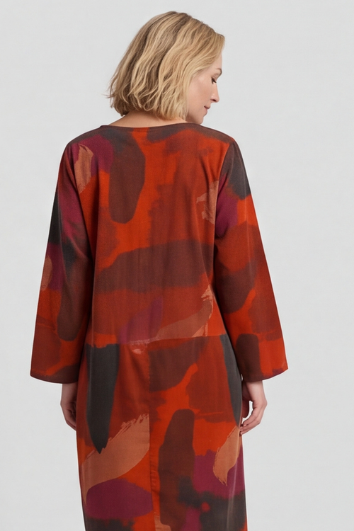 Dreda Print Needlecord Dress Burnt Orange - Image 5