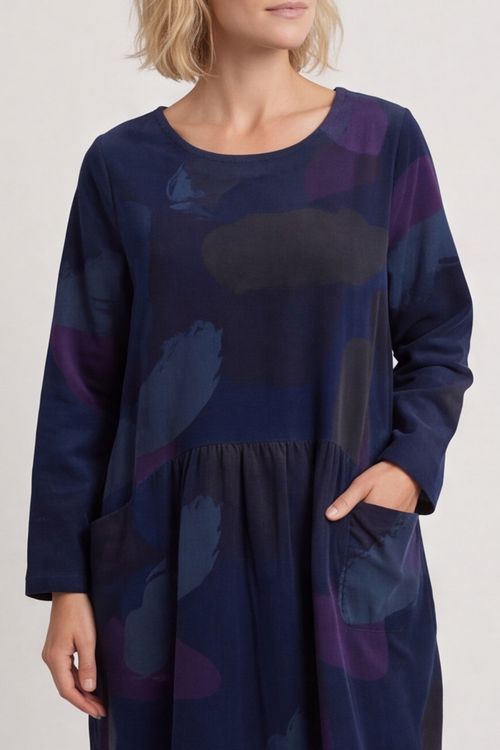 Dreda Print Needlecord Dress Navy - Image 2