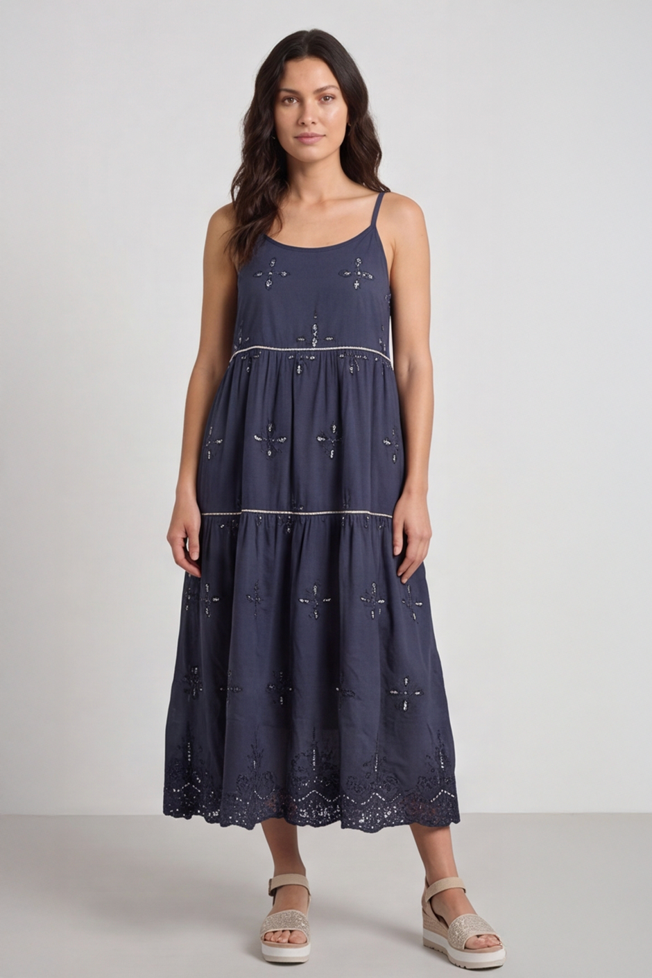 Aelia Tiered Sequin Navy Dress