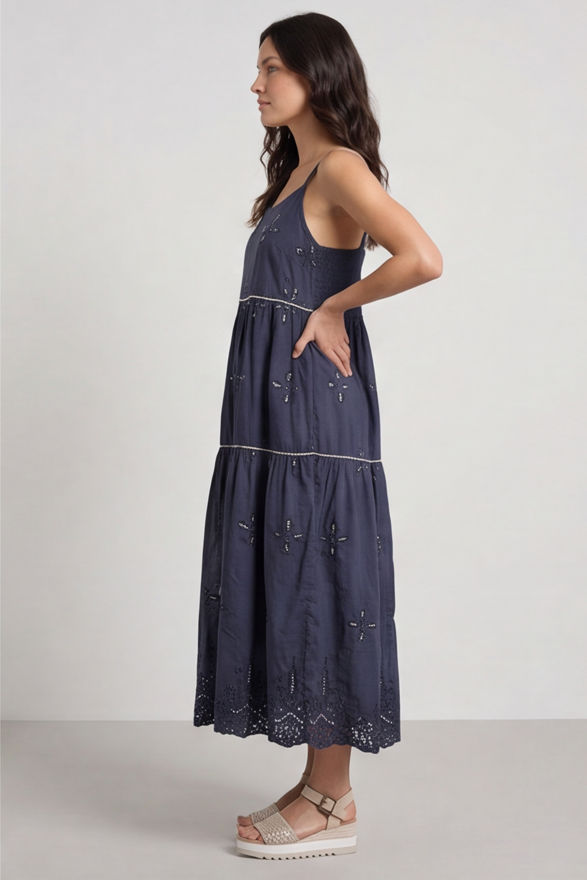 Aelia Tiered Sequin Navy Dress
