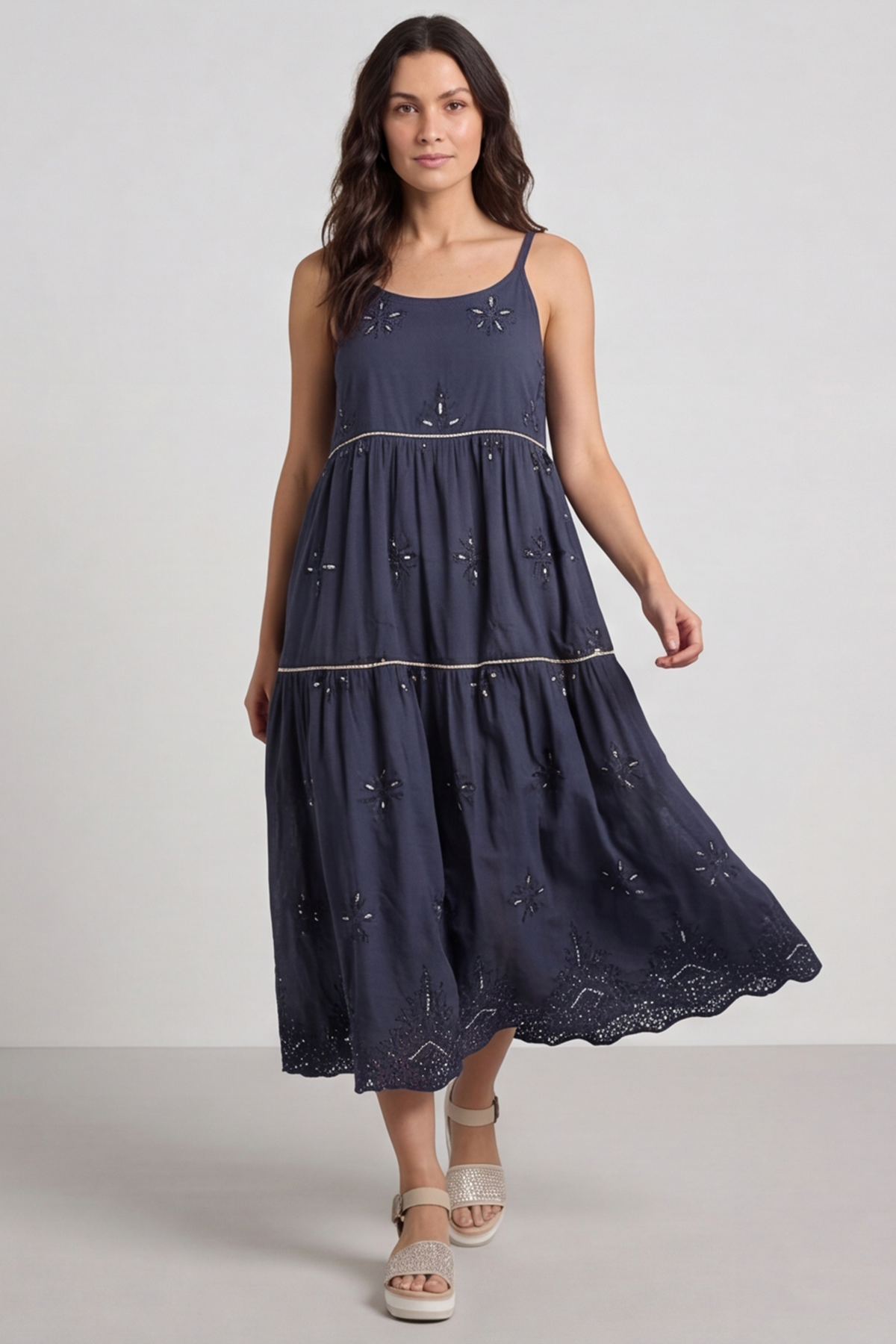 Aelia Tiered Sequin Navy Dress