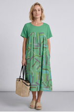 Ebony Print Cotton Dress Emerald Emerald - Ebony Print Cotton Dress Emerald